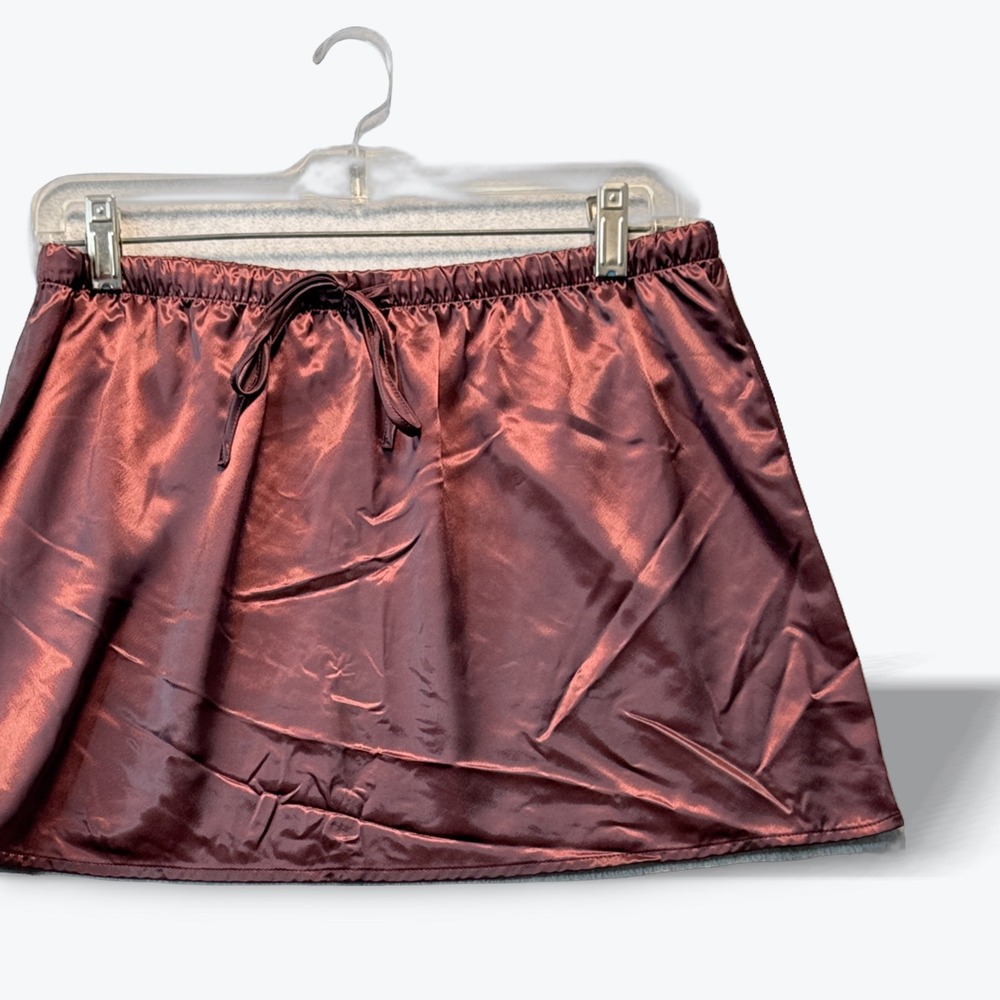 Sincerely Jules Satin Mini Skirt Burgundy Drawstring Elastic Waist Large NWT